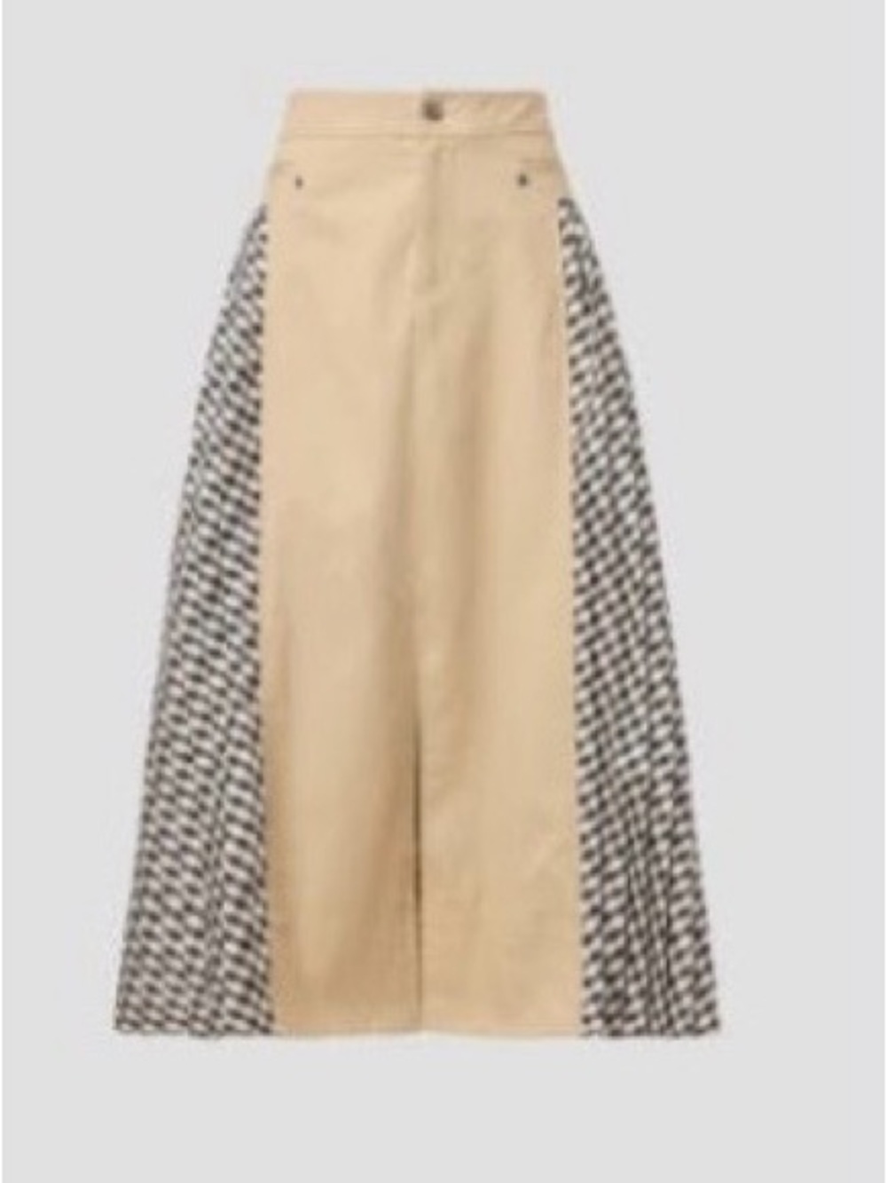 Tanya Taylor Beige Midi A-Line Skirt with Black-and-White Houndstooth Panels